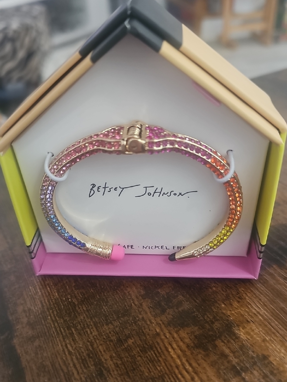 Betsey Johnson Multicolor Crystal Gold Pencil Cuff Bracelet